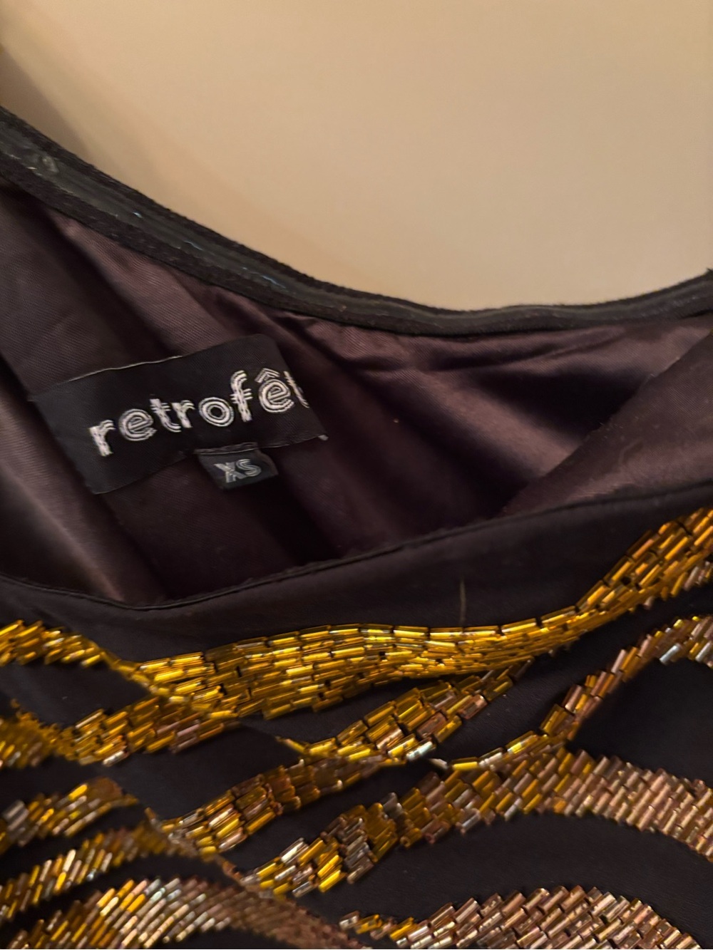 Retrofete Black Mini Dress with Gold and Silver Zebra Stripes - Picture 4 of 4